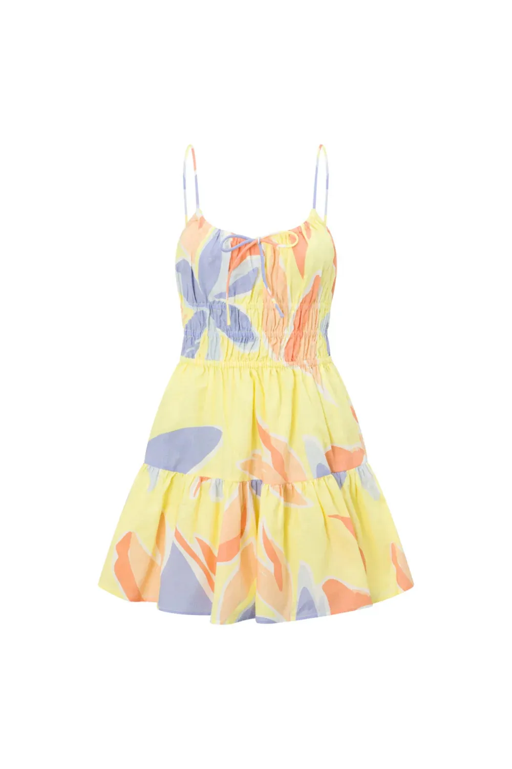 Color Blocked Ruffled Spaghetti Strap Mini Dress