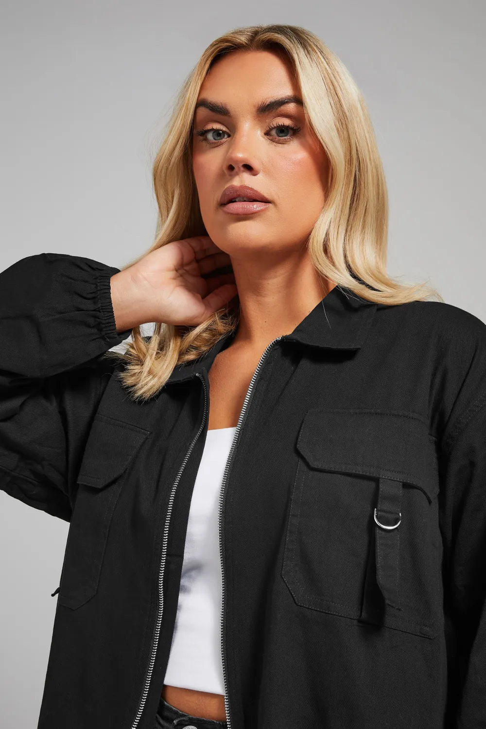 YOURS Curve Stone Brown Utility Bomber Jacket