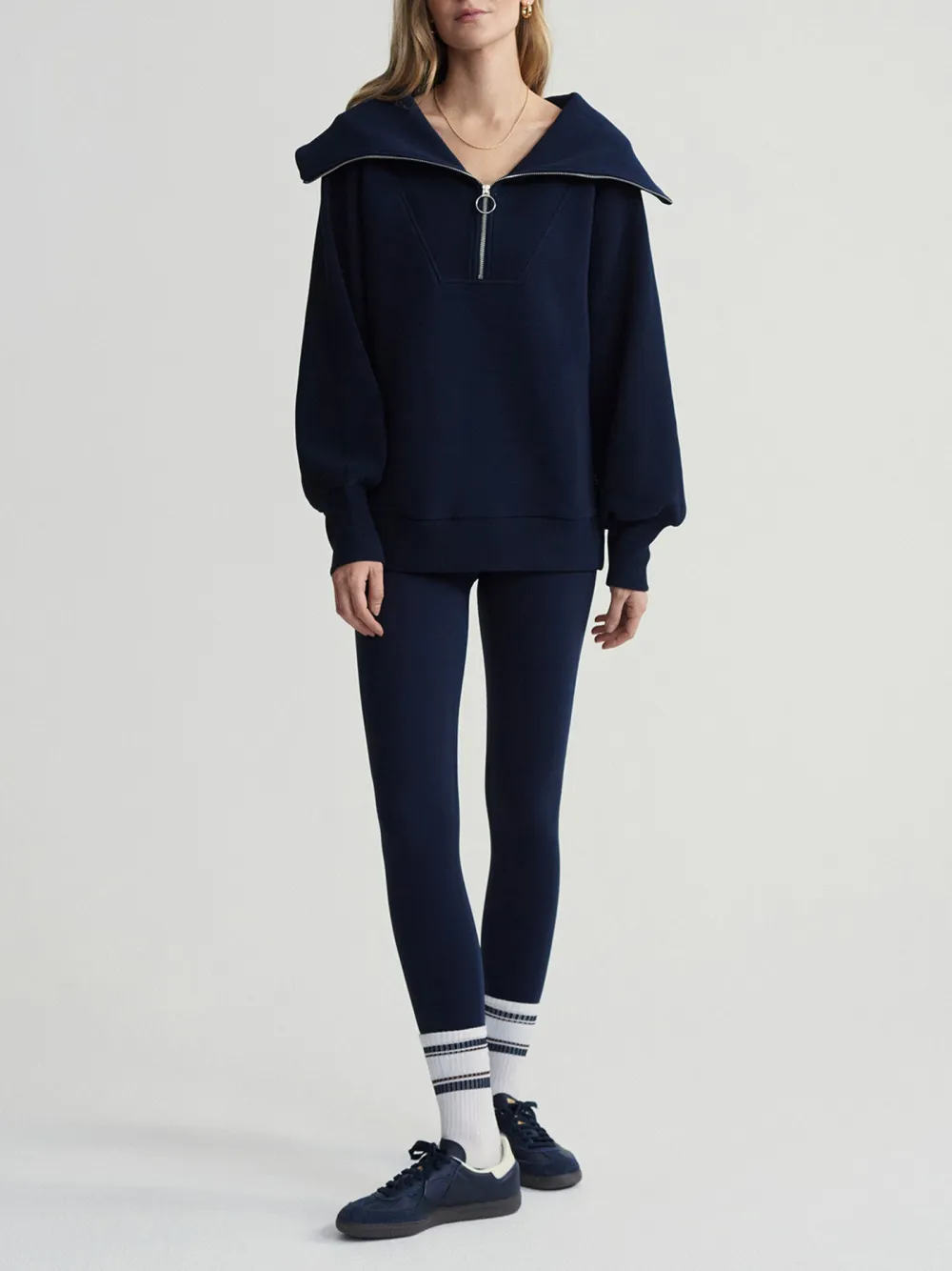 Chic Oversized Half-Zip Wide-Collar Sweatshirt