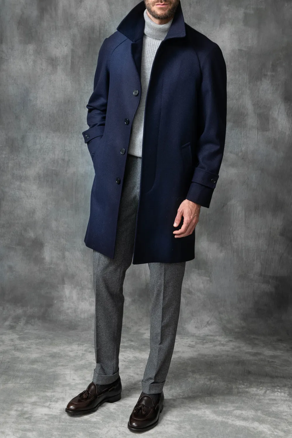 Blue Raglan Coat In  Wool