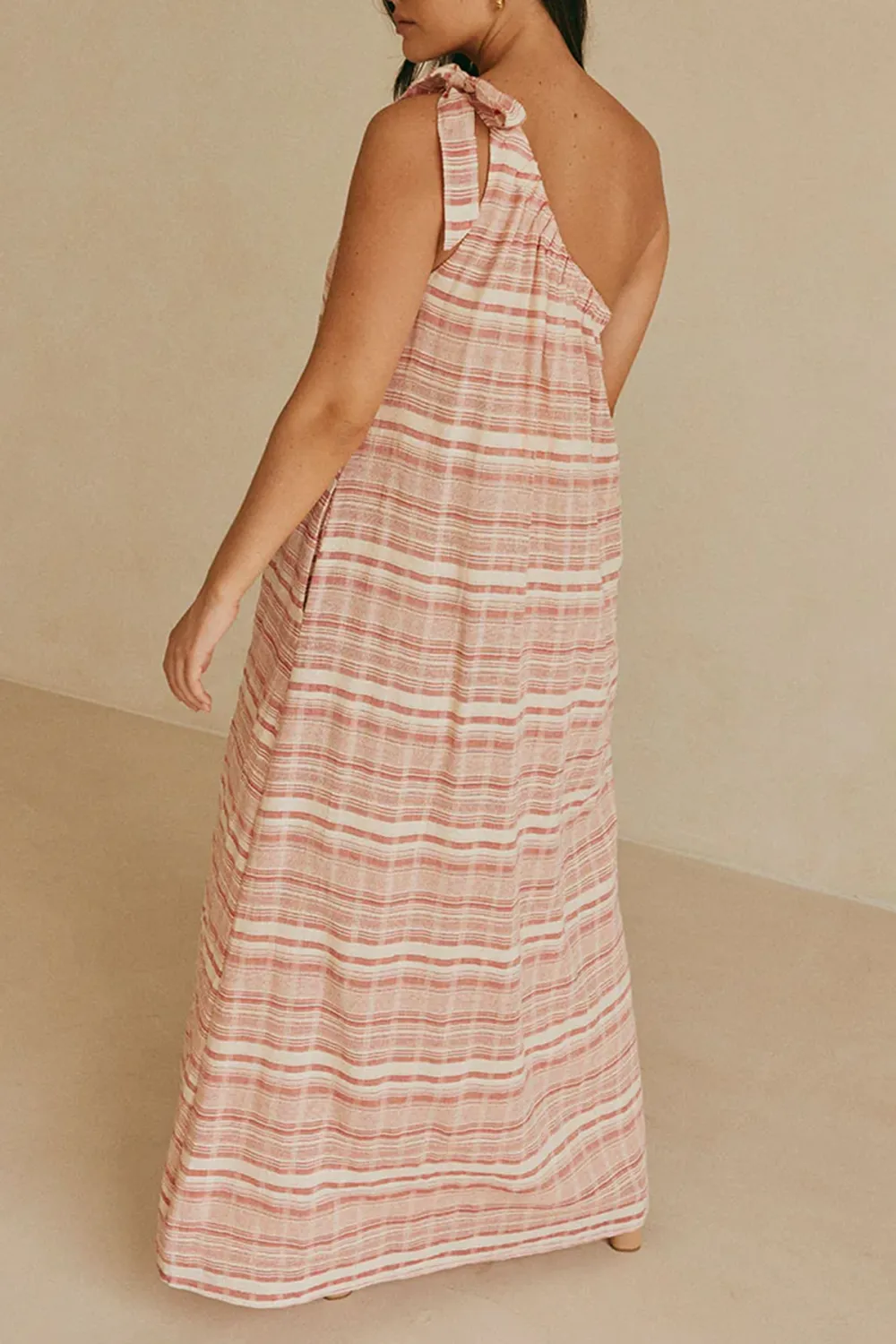 One Shoulder Striped Maxi Dress