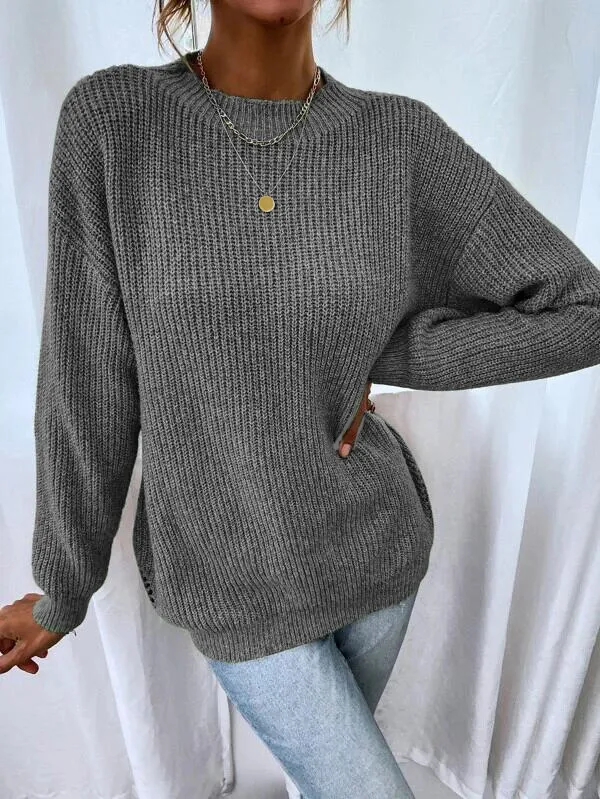 Drop Shoulder Marled Knit Sweater