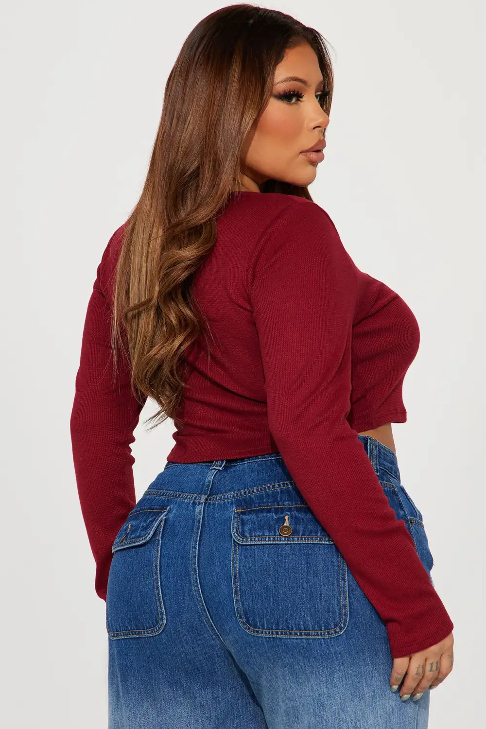 Nashville Rodeo Waffle Long Sleeve Tee - Brick Red