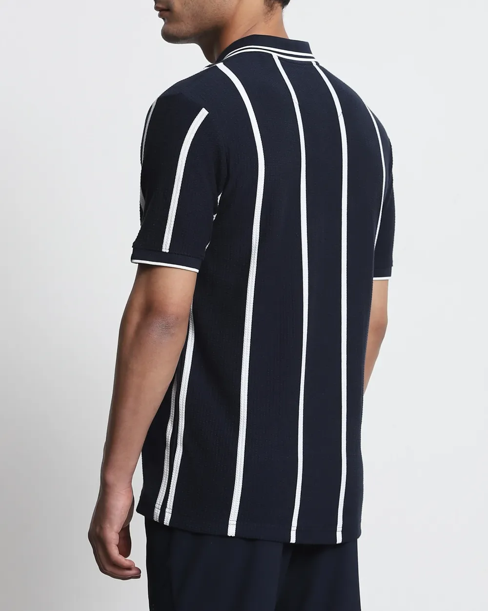 Daily Simple And Slimming Navy Striped Polo Shirt