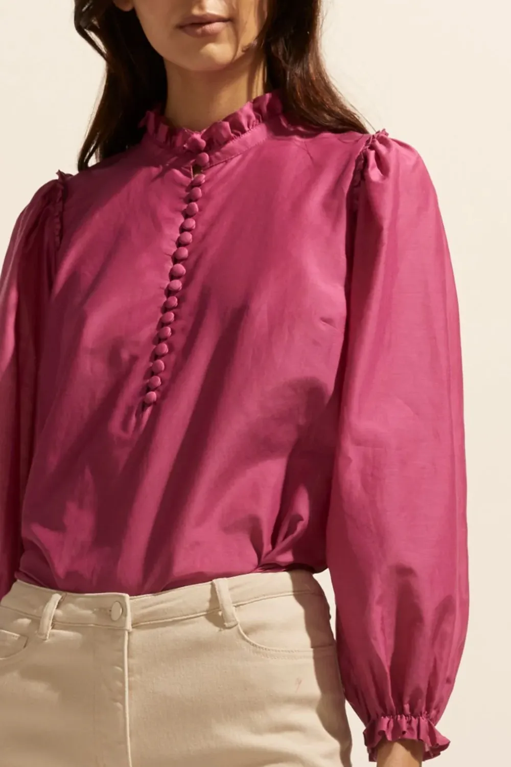 Pink Pintuck Long - Sleeve Button - Up