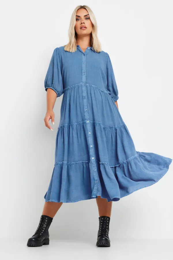 YOURS Curve 2 PACK Blue & Black Wash Chambray Dress