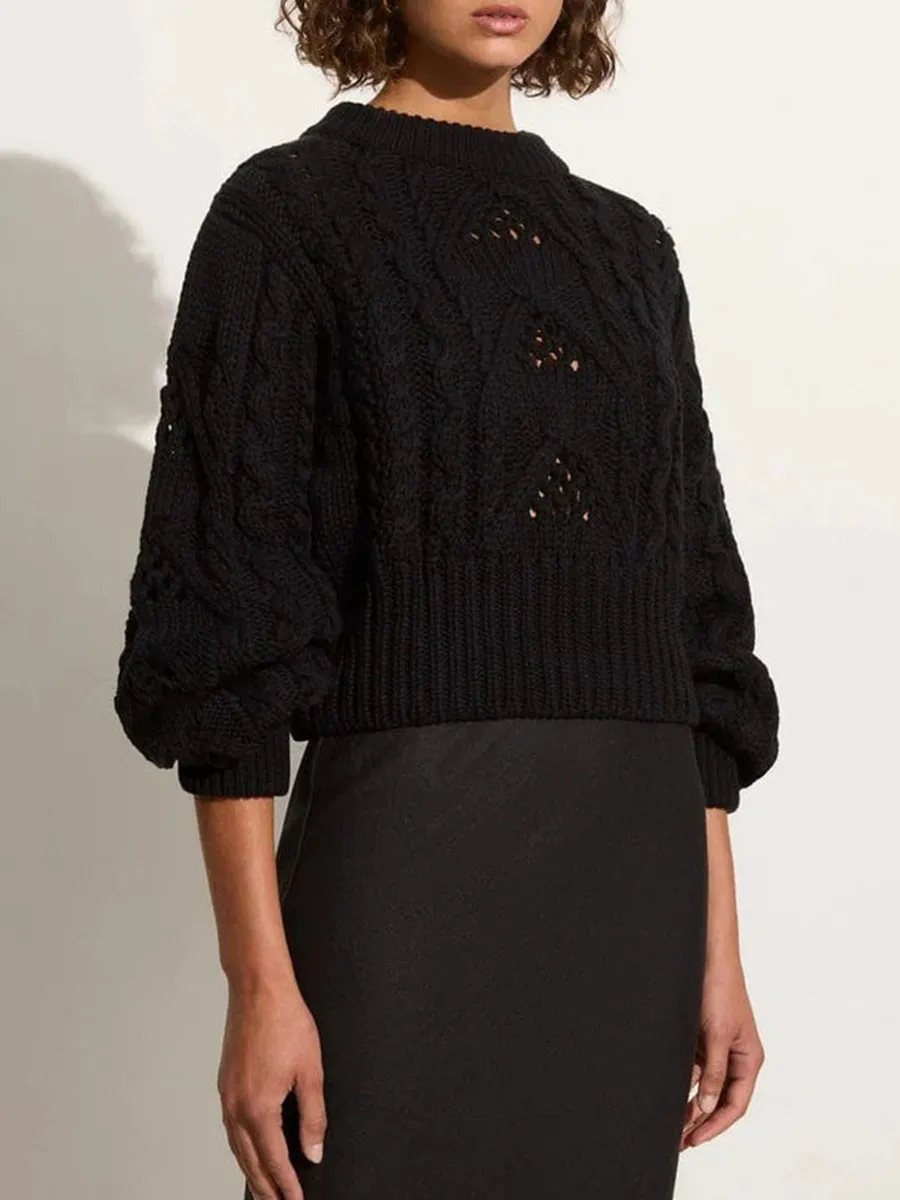 Casual Style Cotton Knit Black Jumper