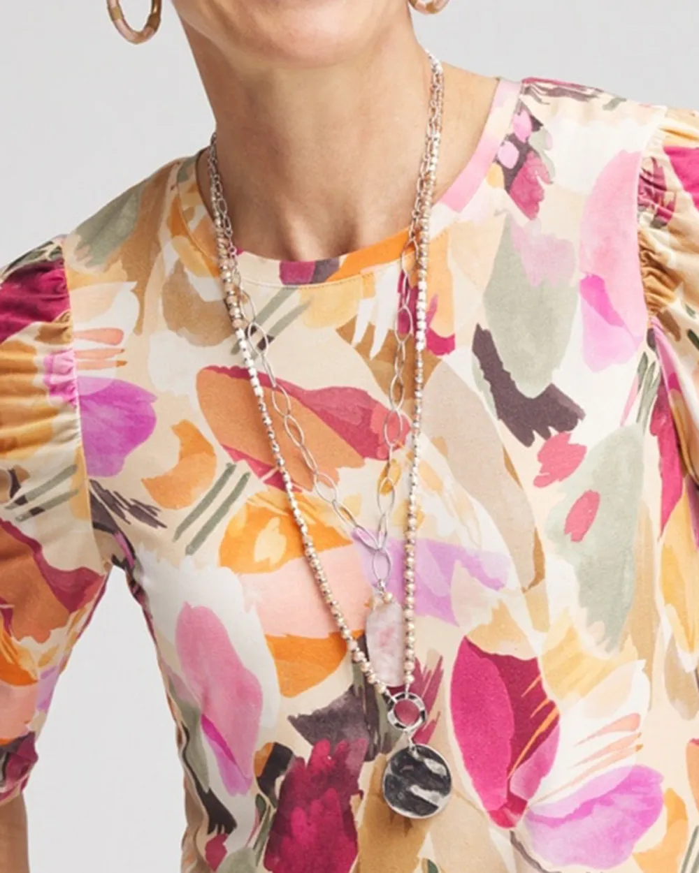 Abstract Print Puff Sleeve Tee