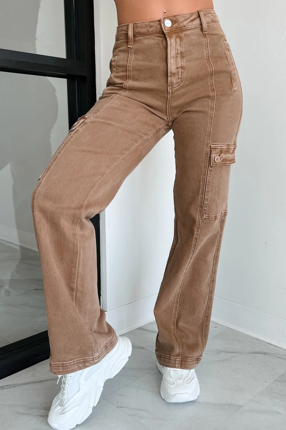 High Rise Wide Leg Risen Cargo Jeans