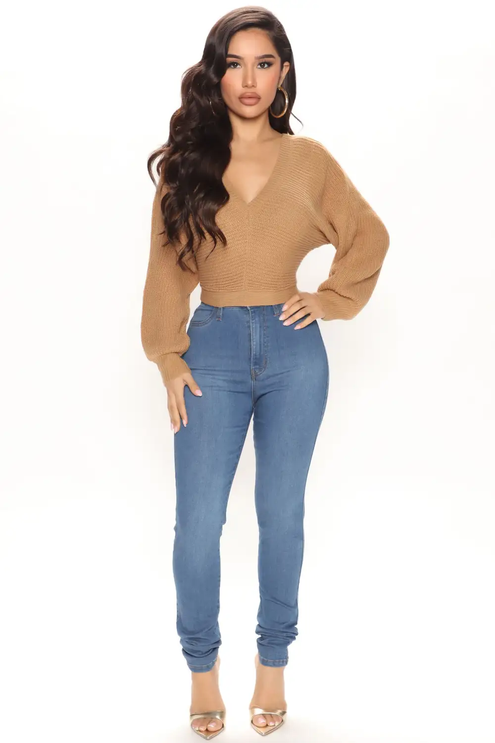 Double Fun Tie Back Sweater Top - Camel