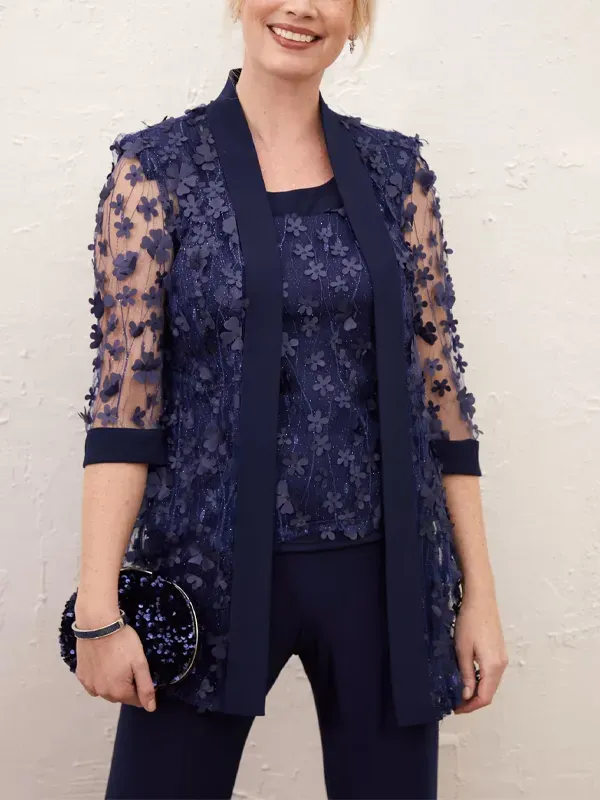 Floral Vest Long Sleeve Top Trousers Three-Piece Suit