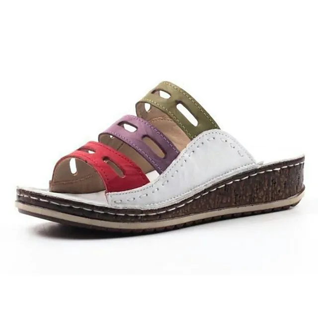 Women's Sandals Boho Bohemia Beach Wedge Sandals Outdoor Slippers Outdoor Daily Beach Summer Spring Wedge Heel Open Toe Classic Casual Faux Leather Loafer Color Block White Red Blue