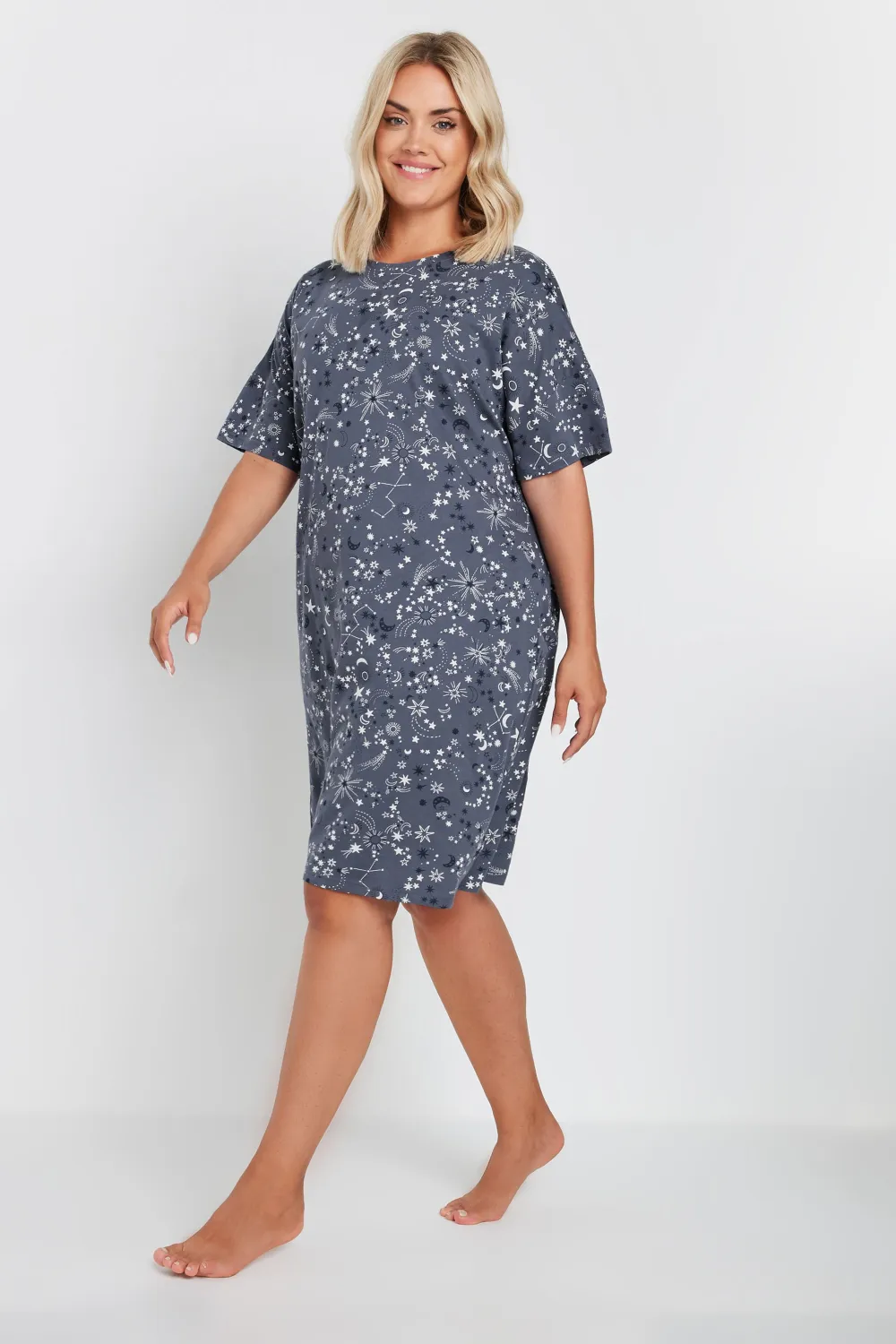 YOURS Curve Blue Celestial Print Sleep Tee Nightdress