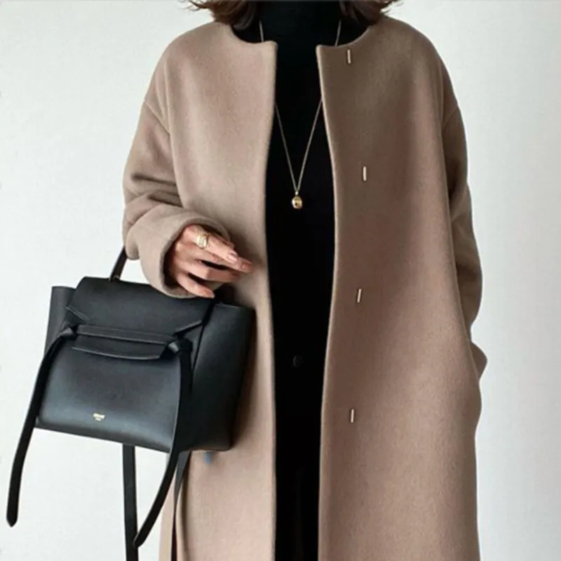 Solid color simple straight temperament coat