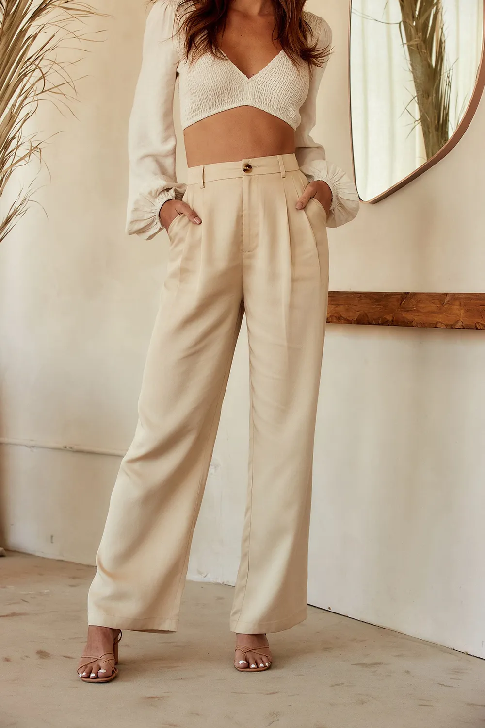 Cream Wide Leg Trousers