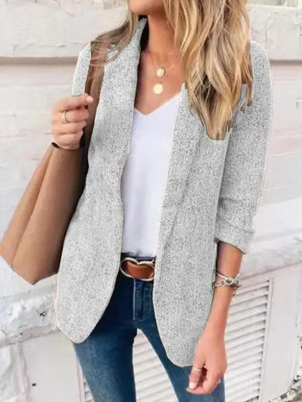 Unique Grey Plain Long Sleeve Blazer Jacket