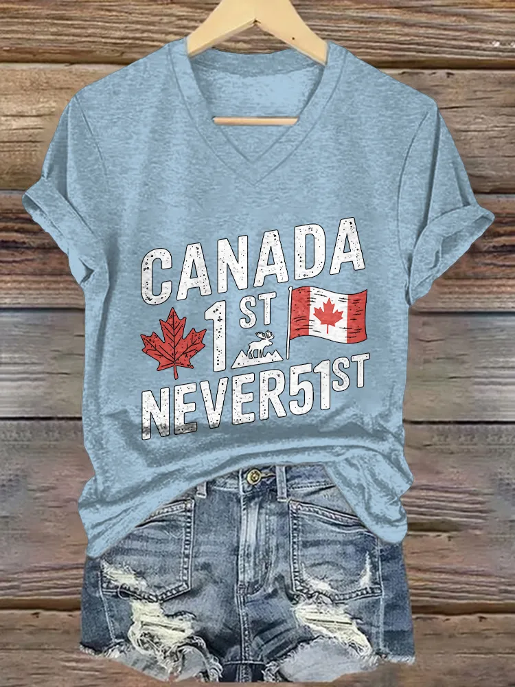Canada 1 St Never 51 St Printed V-Neck Short-Sleeved T-Shirt