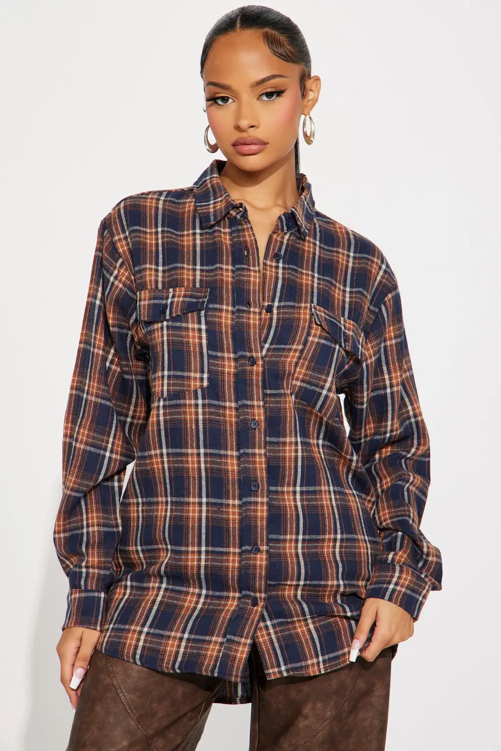 Casual Nights Oversized Plaid Shirt  - Navy/combo
