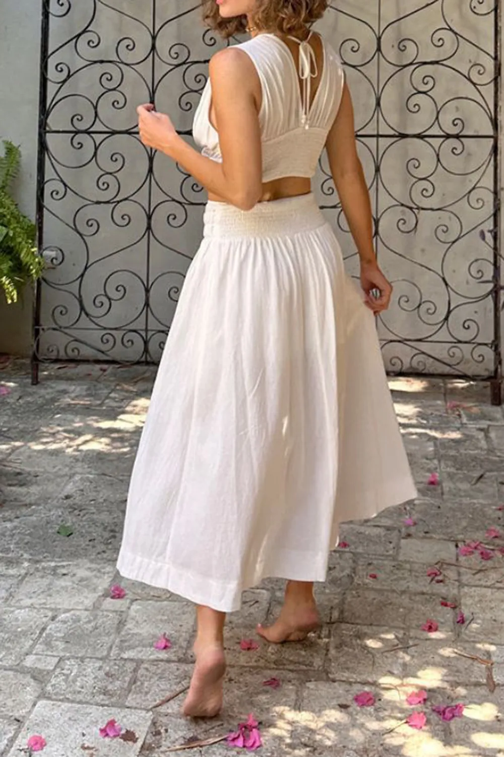 White Cotton And Linen Long Skirt