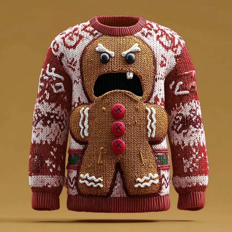 Men's Fun Shouting Gingerbread Man Christmas Ugly Sweater