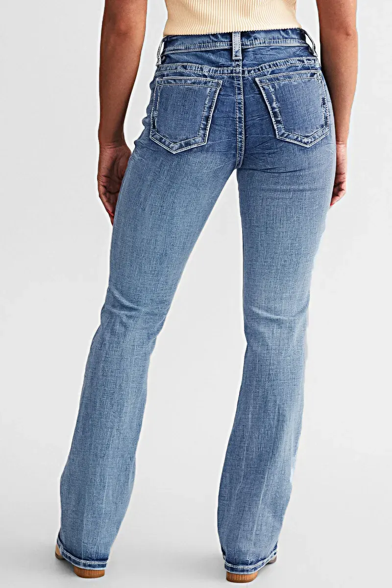 Pocket Detail Mid Rise Straight Leg Jeans