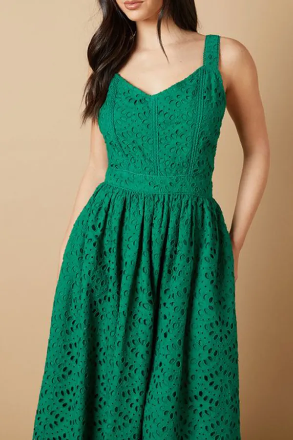 Casual Style Embroidered Broderie Dress