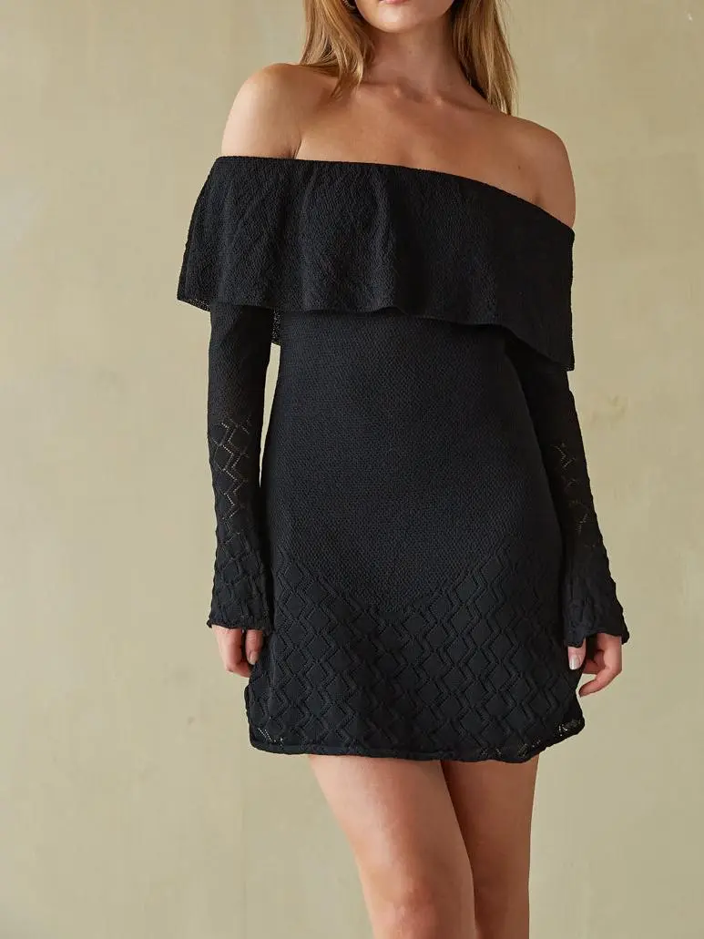 Julia Off the Shoulder Ruffle Sweater Mini Dress