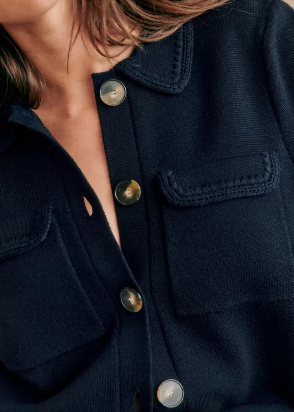 Cream Button Pocket Knit Jacket