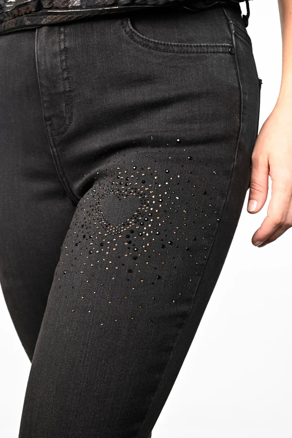 Slim Fit Black Denim Jeans with Copper Accents