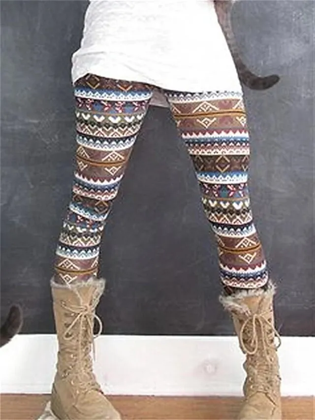 Women's Fleece Lined Leggings Warm Full Length Winter Leggings Print High Elasticity Mid Waist Fashion Designer Halloween Daily 1 2 S M Winter