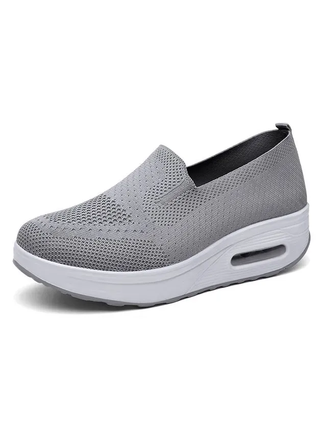 Solid Color Shock Absorbing Air Cushion Fly Knit Sneakers