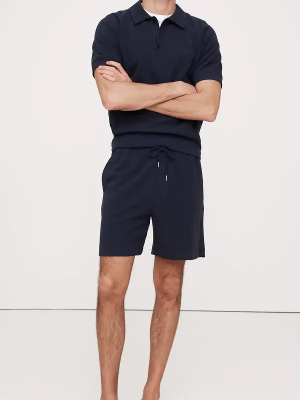 Men's Navy Blue Cotton Knitted Elastic Shorts