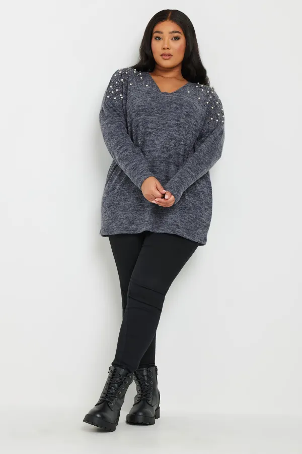 YOURS Curve Natural Brown Pearl Embellished Jumper