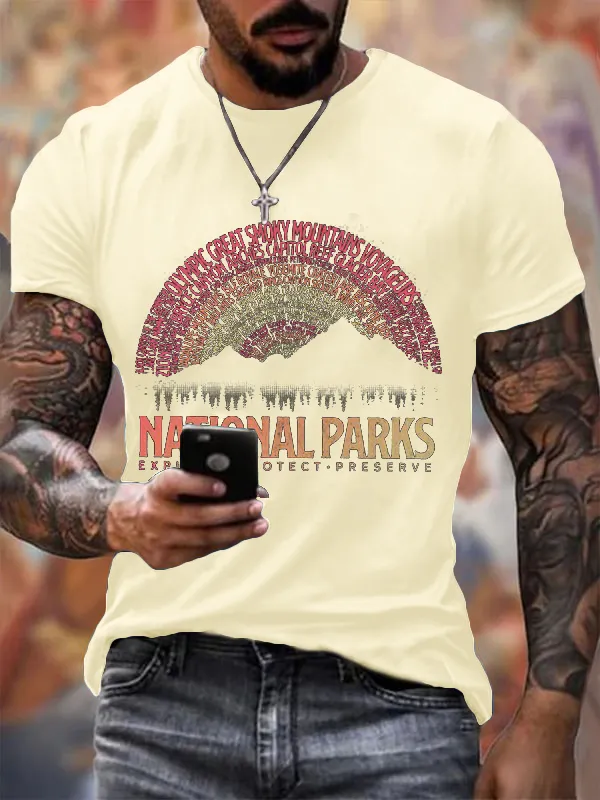 Men'S T-Shirt Men'S Hotspots 63 National Parks Explore, Protect, And Preserve Printed T-Shirts