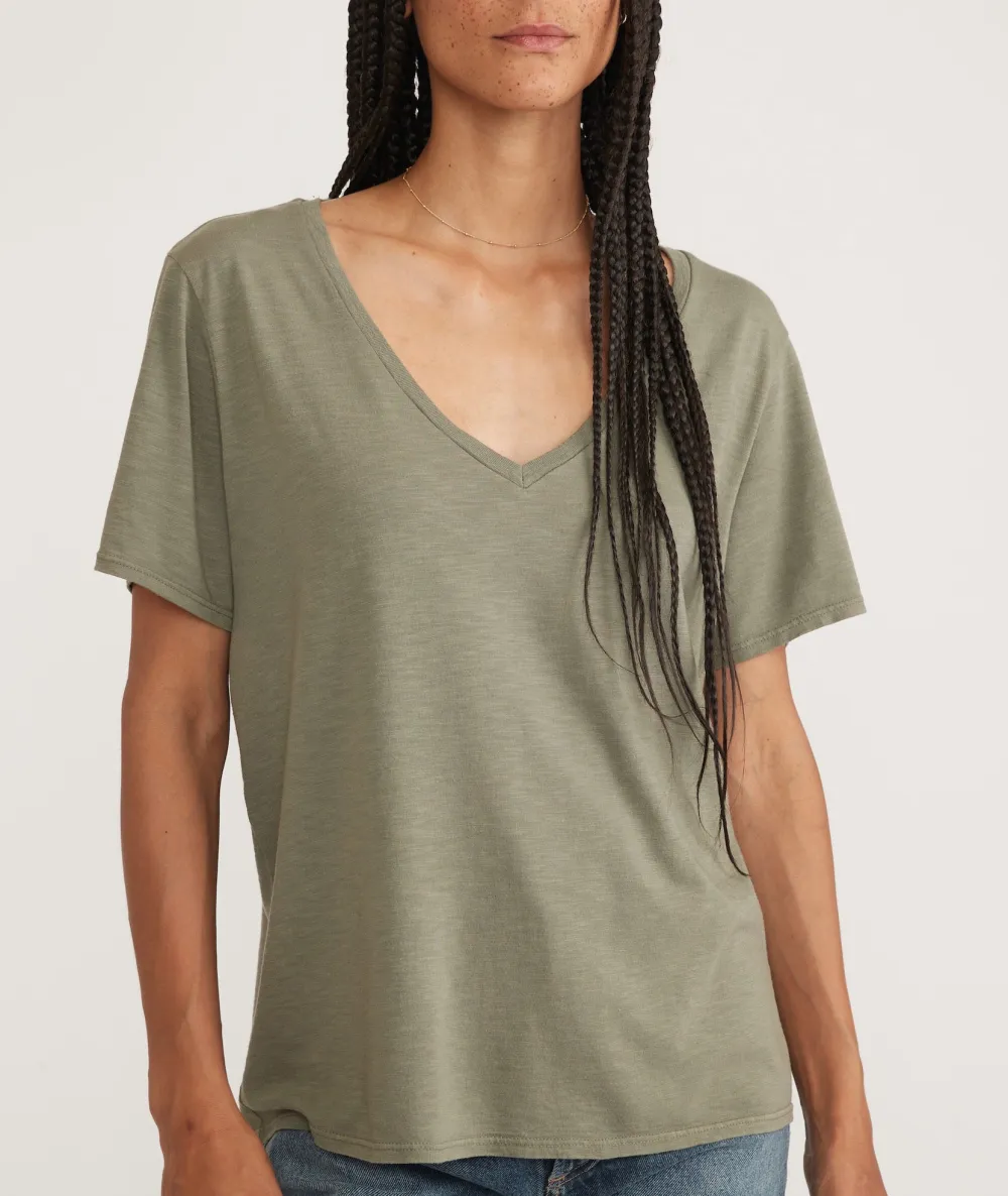 V - Neck Relaxed Fit Linen Blend Tee