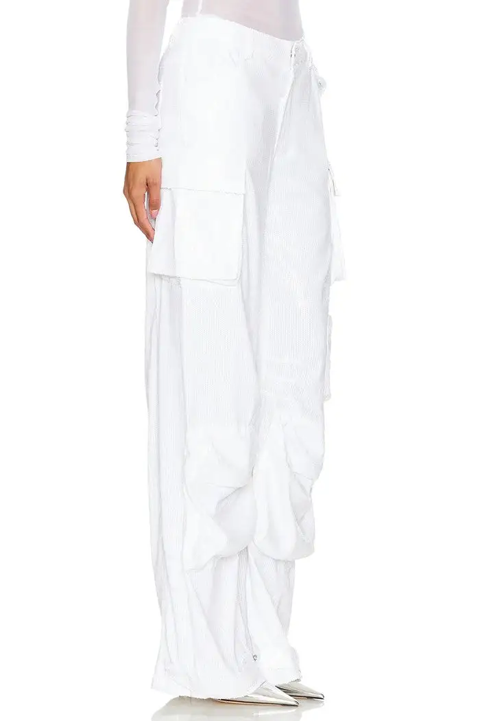 White Sequin-Embellished Wide-Leg Pants