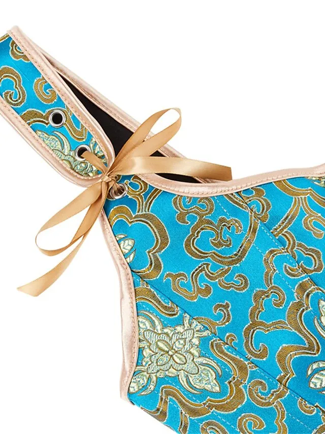 Corset Women's Corset Tops Party & Evening Club Black Blue Sexy Overbust Corset Hook & Eye Lace Up Retro Tummy Control Push Up Flower Fall Winter