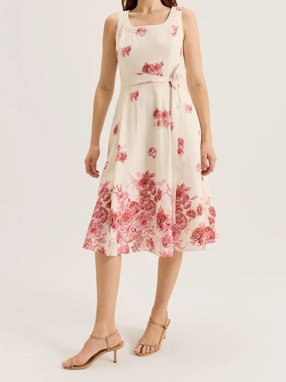 Scoop Neck Floral Sleeveless Midi Dresses