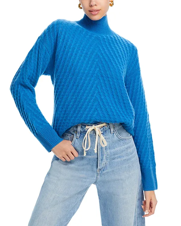 Drop Shoulder Waffle Mock Neck Sweater