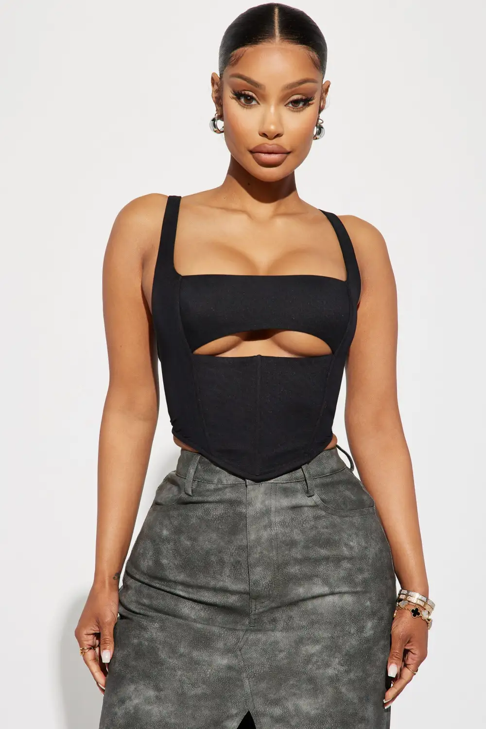 Peek A Boo Corset Top - Black