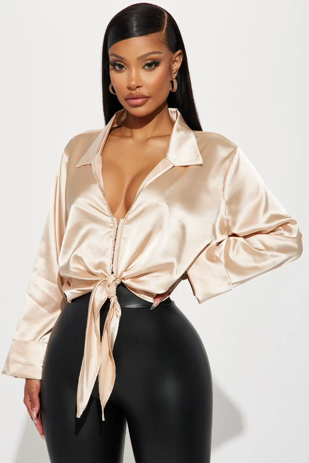 Dinner Party Satin Blouse Top - Champagne