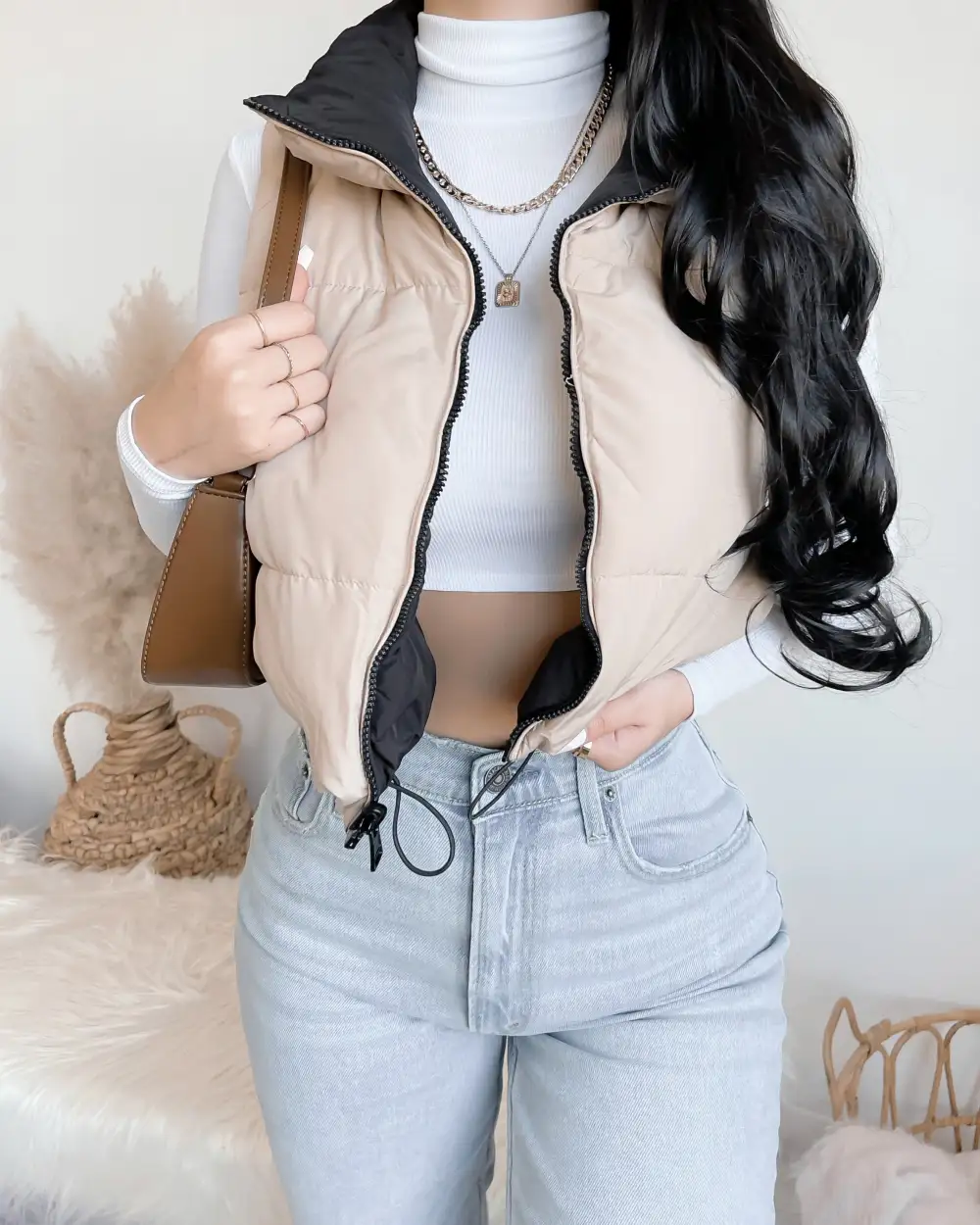 REVERSIBLE!! GIVE YOU CHILLS PUFFER VEST (IVORY/MUSTARD)