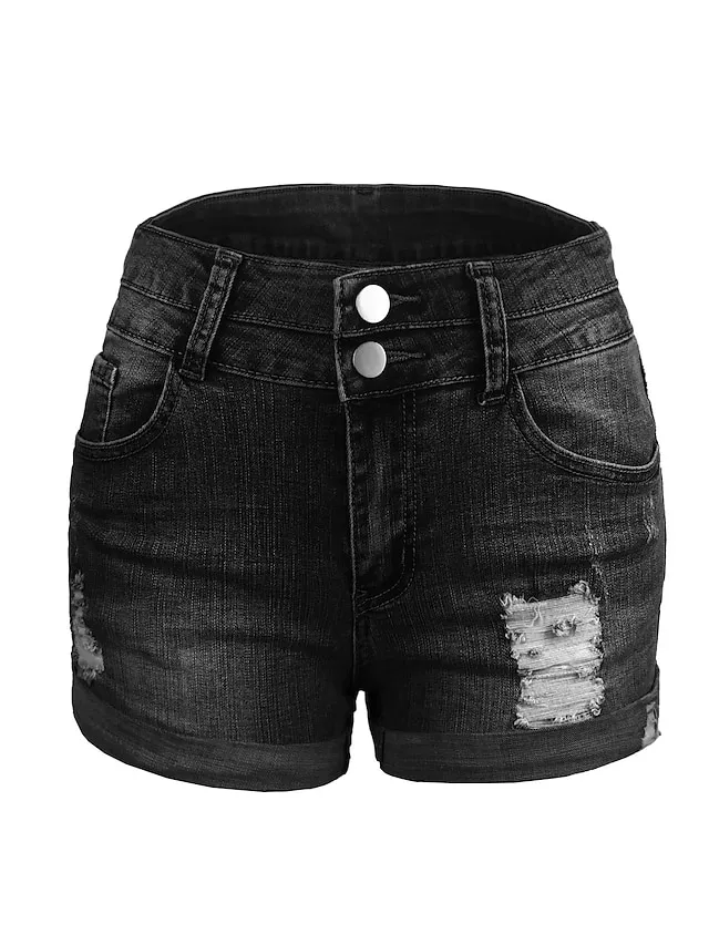 Women's Jeans Shorts Denim Blue Dark Blue Black Mid Waist Fashion Office Casual Baggy Micro-elastic Short Comfort Plain S M L XL XXL