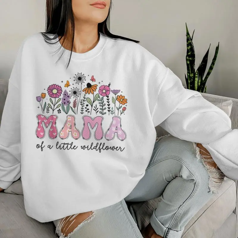 Mama Of The Little Wildflower Pink Floral Birthday Girl Women Sweatshirt