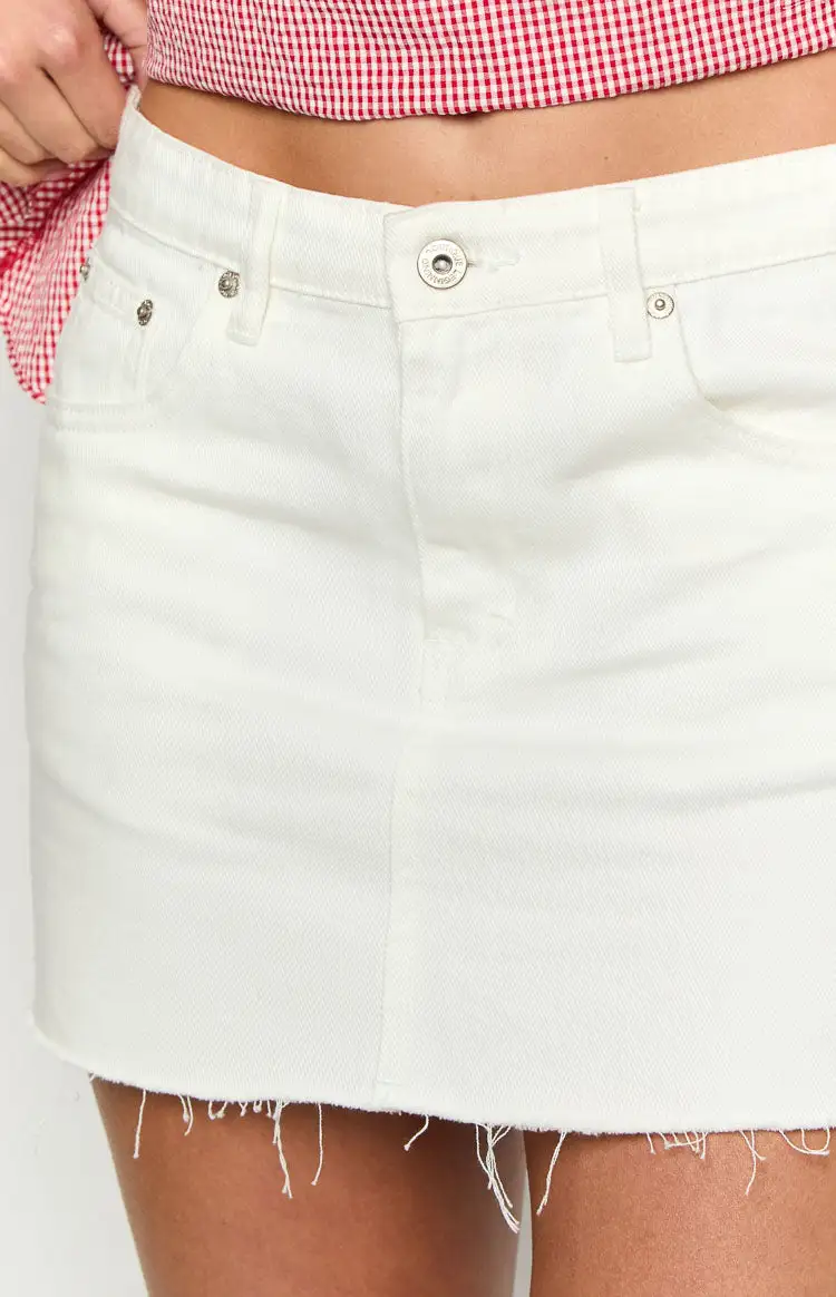 White Denim Low Rise Mini Skirt