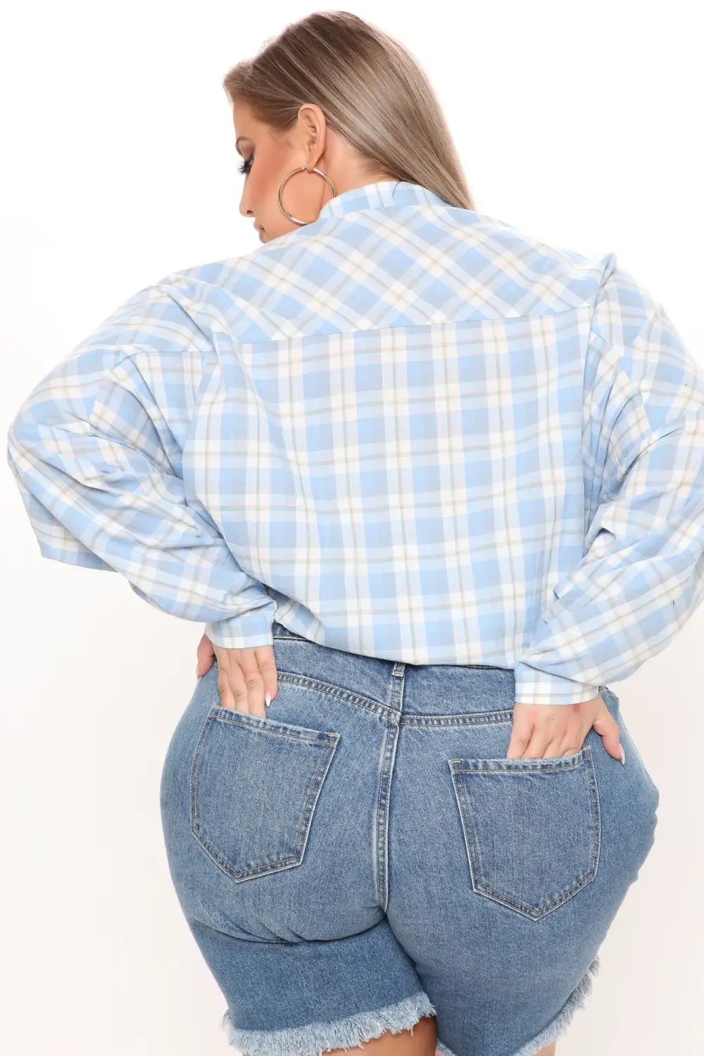 Giddy Up Over Size Plaid Shirt - Blue/combo