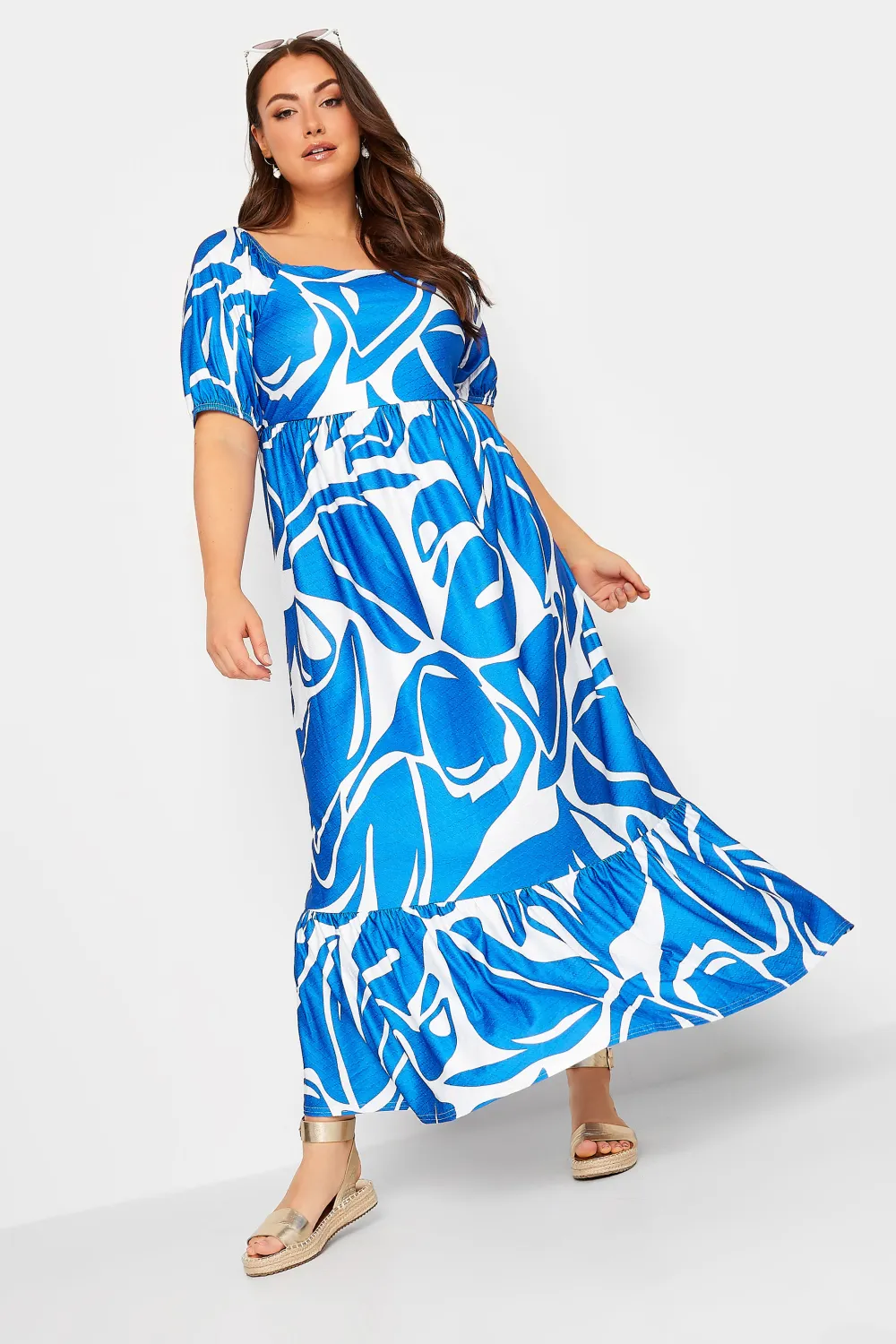YOURS Curve Blue Swirl Print Maxi Dress