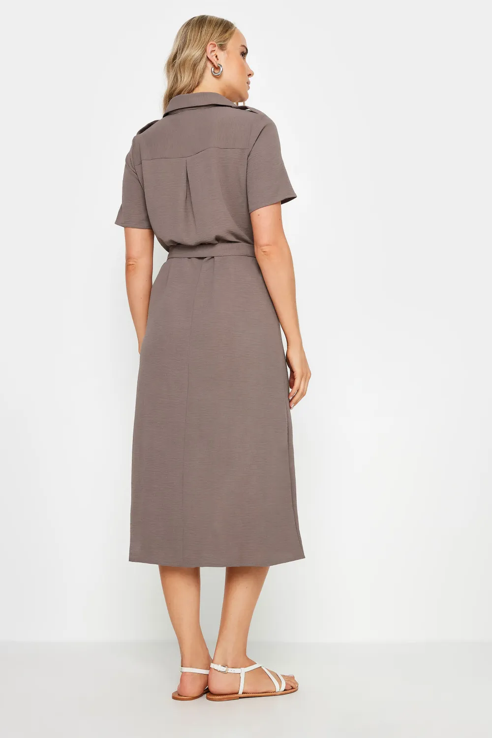 LTS Tall Brown Button Through Midi Dress