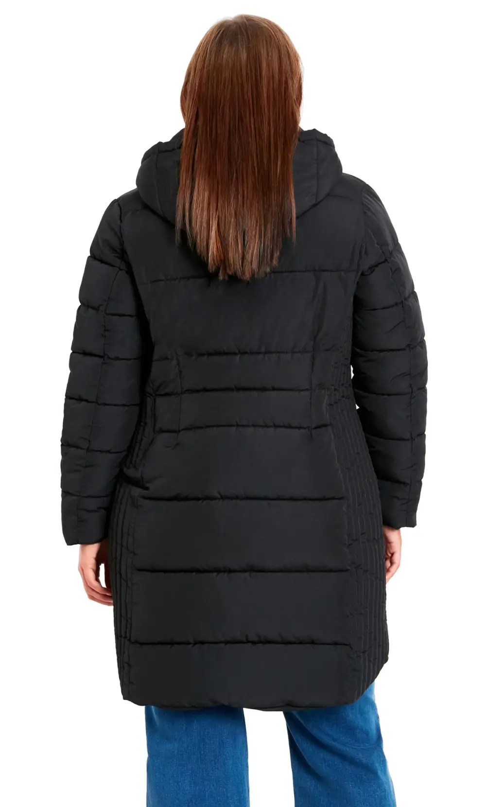 Evans Black Panelled Puffer Midi Coat
