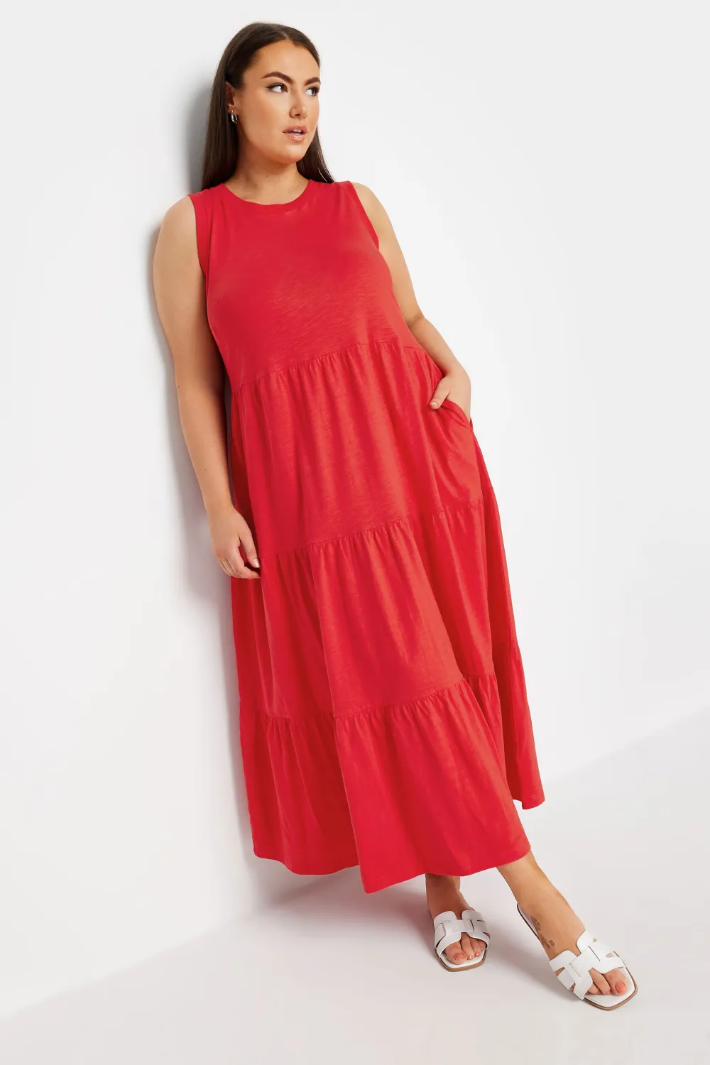 YOURS Curve Red Tiered Midaxi Dress